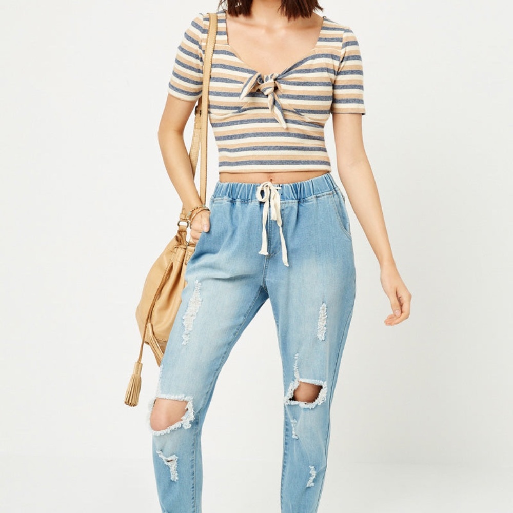 Hayden Los Angelos Distressed Drawstring Denim Jeans